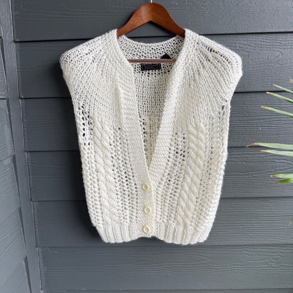 Vintage Specialty House‎ Ivory Acrylic Cable Knit Button Sweater Vest Small